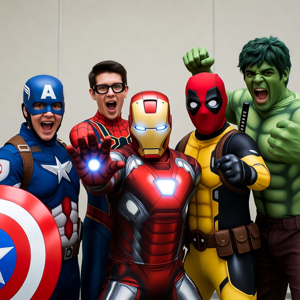 Group of Avengers Cosplayers Posing Together Group of Avengers Cosplayers Posing Together