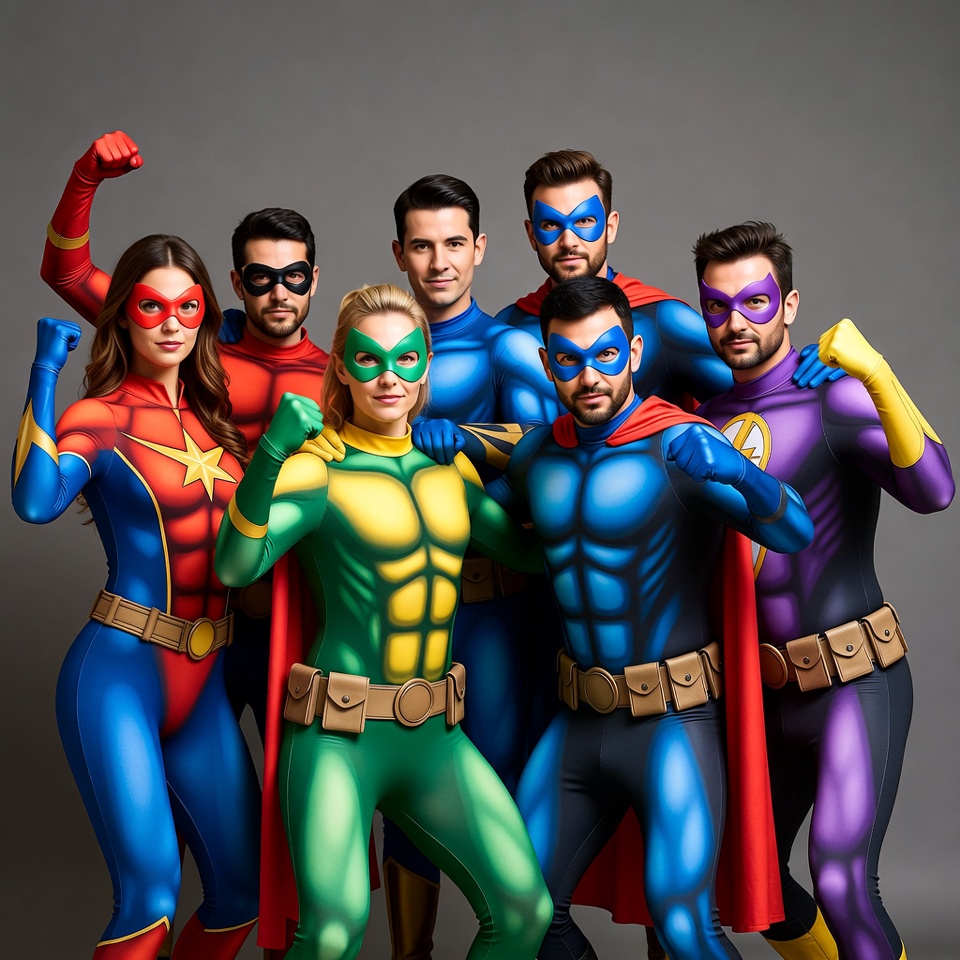 Group of Superheroes Posing Together Group of Superheroes Posing Together