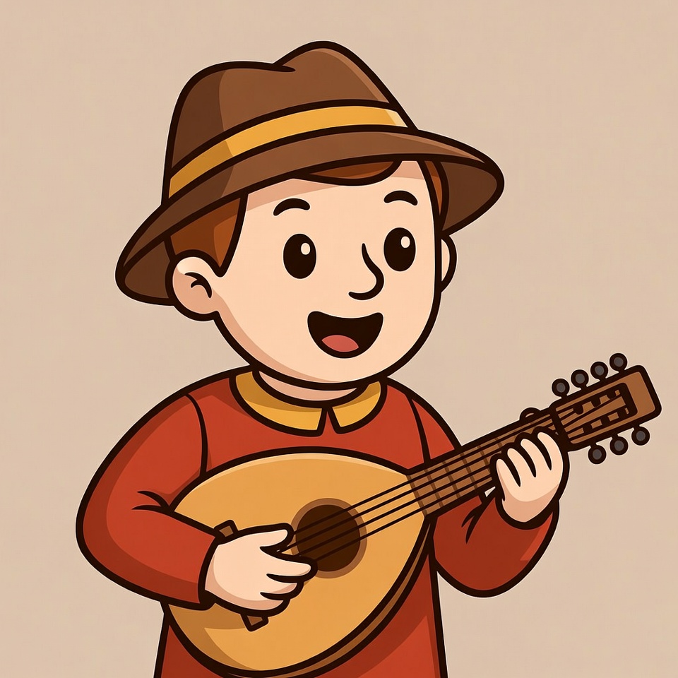 Cartoon boy playing lute Cartoon boy playing lute