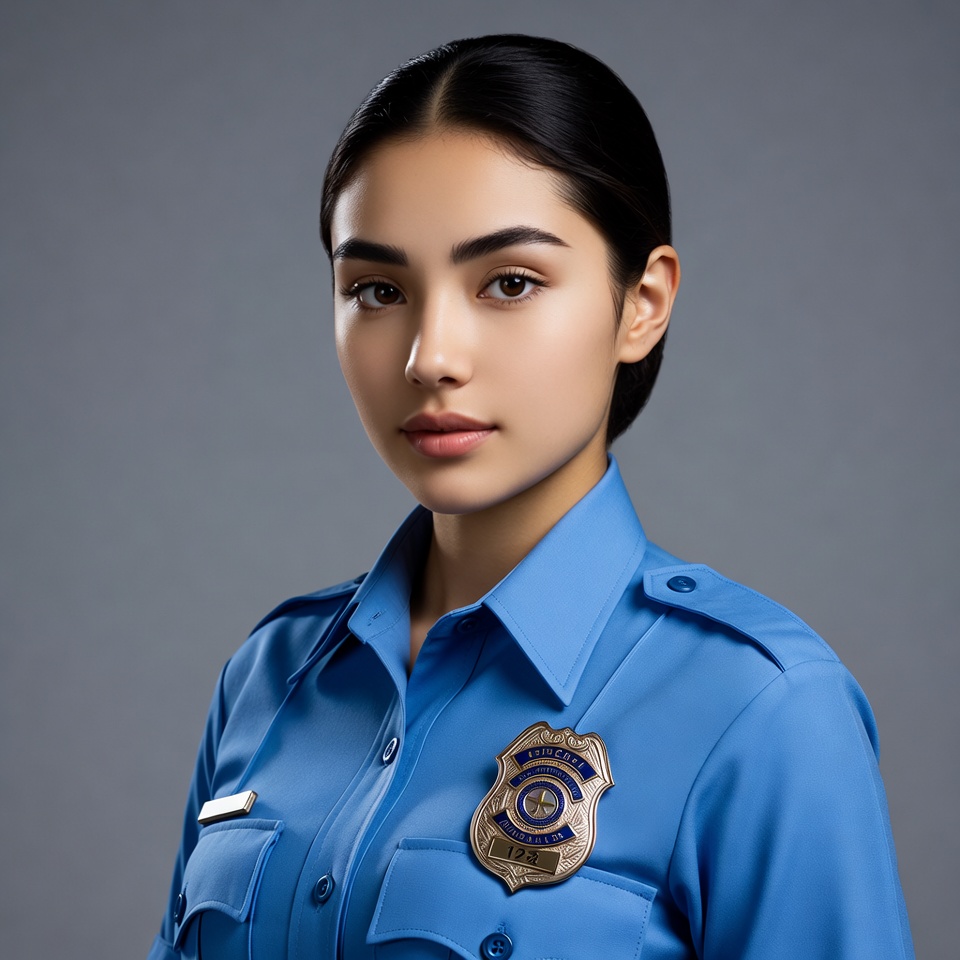 Asian woman in blue police uniform Asian woman in blue police uniform