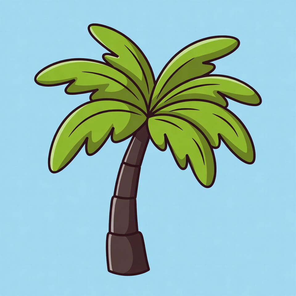 Cartoon Palm Tree on Blue Background Cartoon Palm Tree on Blue Background