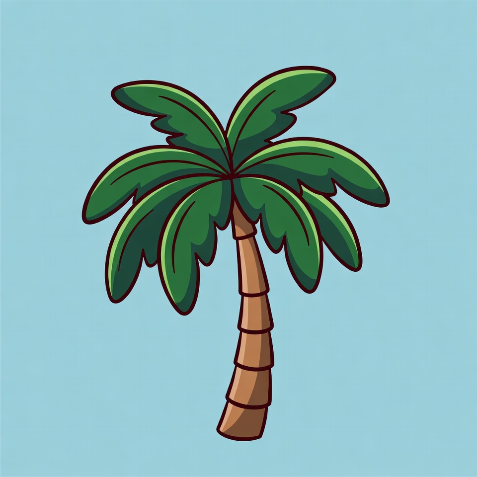 Cartoon Palm Tree on Blue Background Cartoon Palm Tree on Blue Background