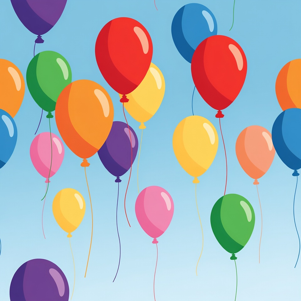 Colorful Balloons Floating on Blue Background Colorful Balloons Floating on Blue Background