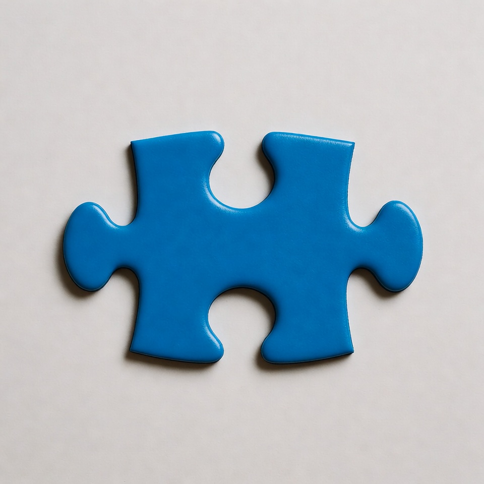Blue puzzle piece on white Blue puzzle piece on white