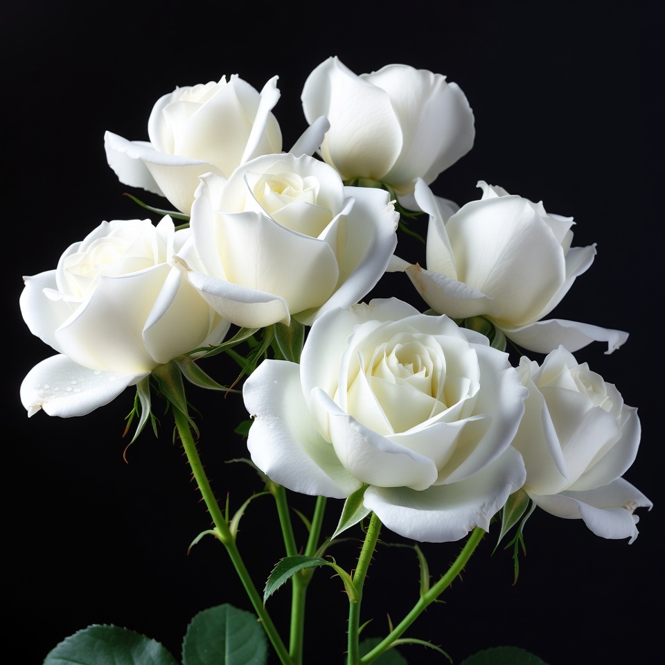 White Roses Bouquet on Black Background White Roses Bouquet on Black Background