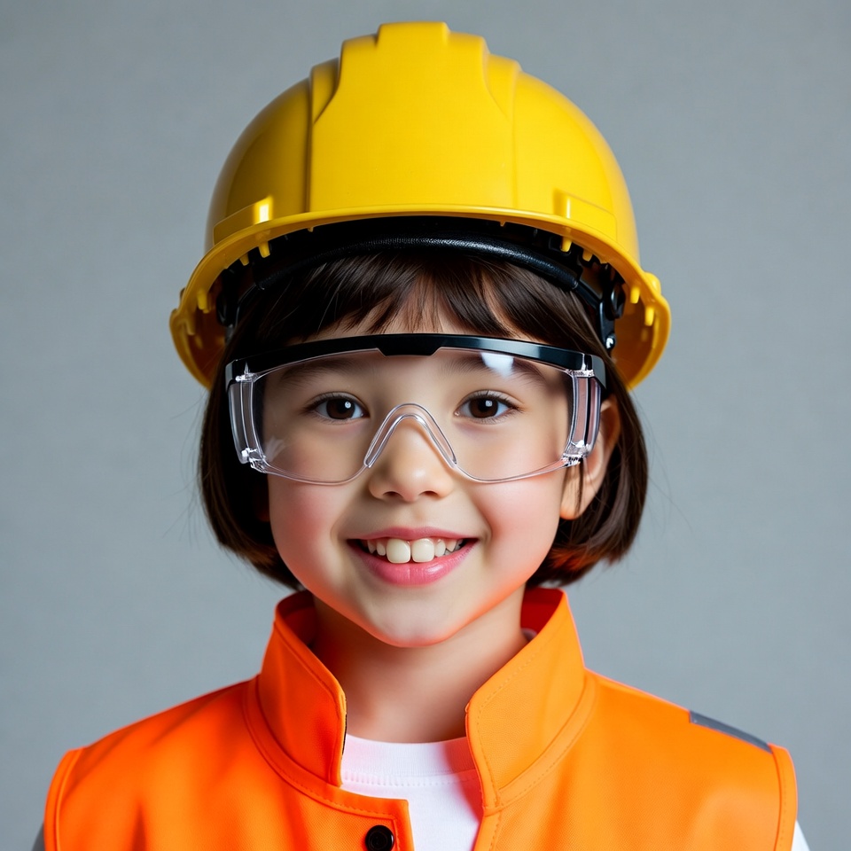 Asian girl wearing yellow hard hat Asian girl wearing yellow hard hat