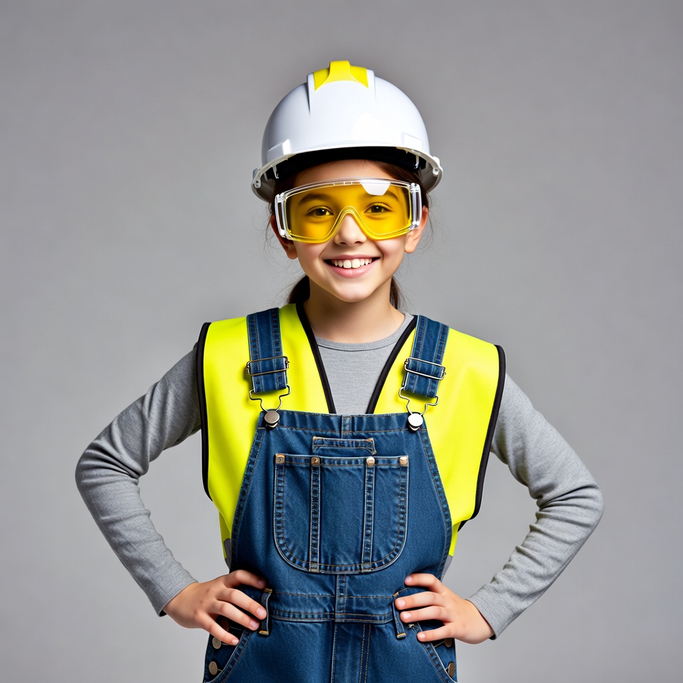 Girl in hard hat and overalls Girl in hard hat and overalls
