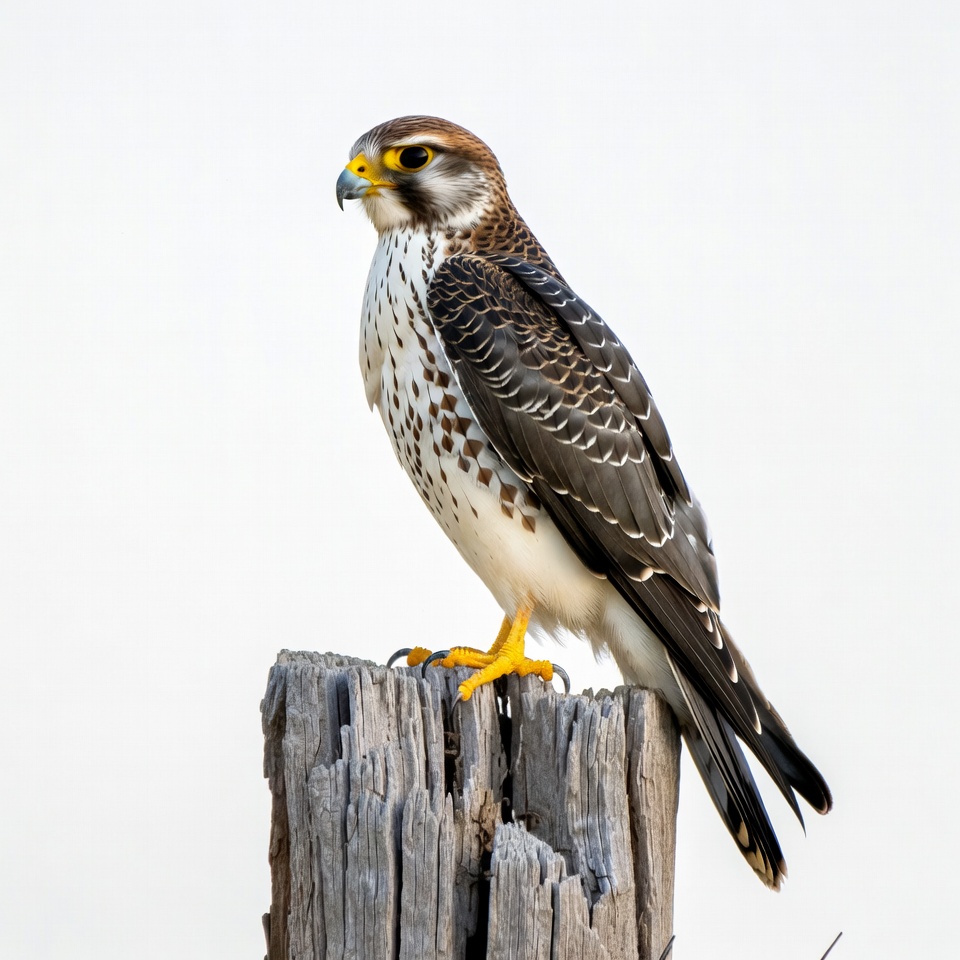 Falcon perched on wooden post Falcon perched on wooden post