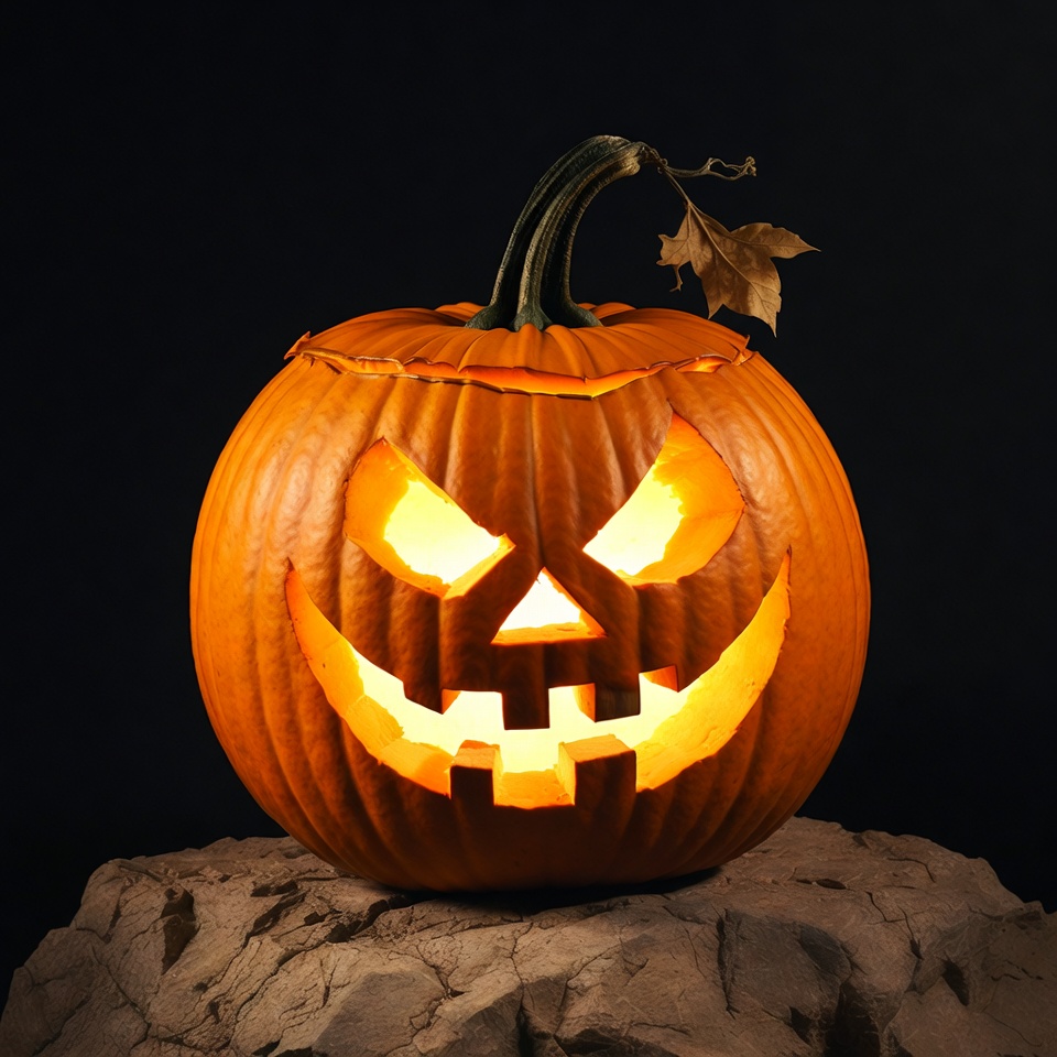 Jack-o'-lantern on rocky surface Jack-o'-lantern on rocky surface