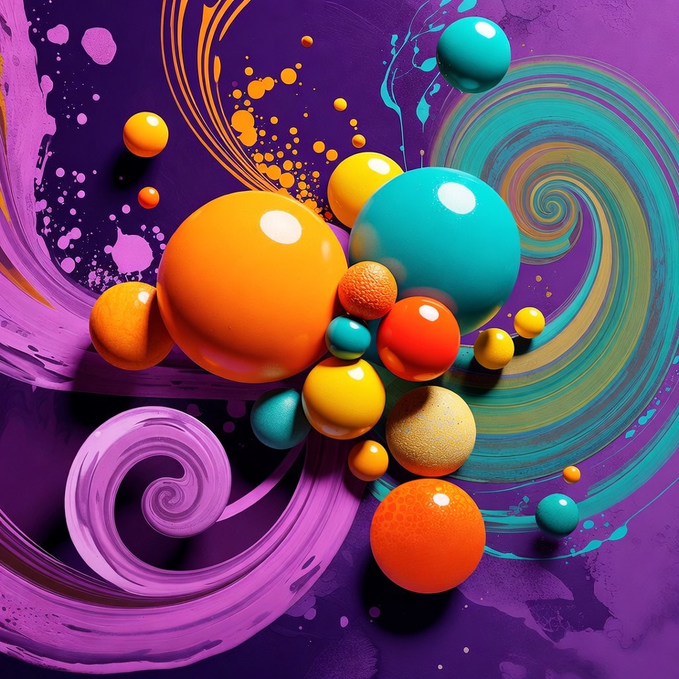 Colorful Spheres on Purple Swirl Background Colorful Spheres on Purple Swirl Background