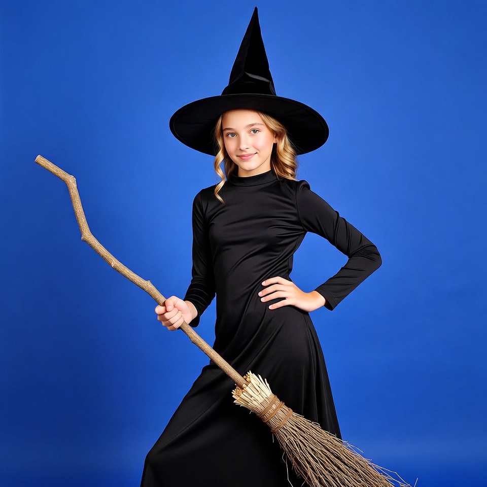 Girl in witch costume with broom Girl in witch costume with broom