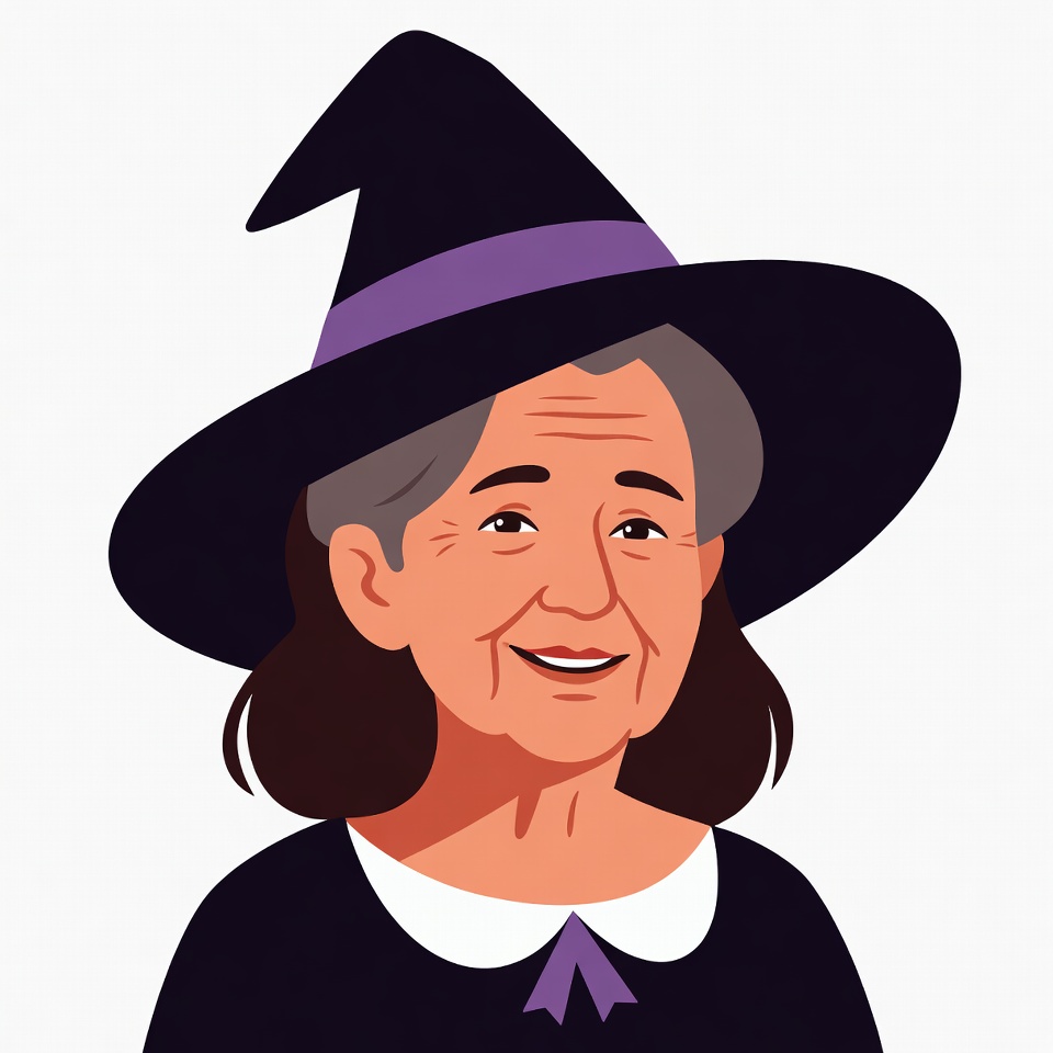 Elderly woman wearing witch hat Elderly woman wearing witch hat