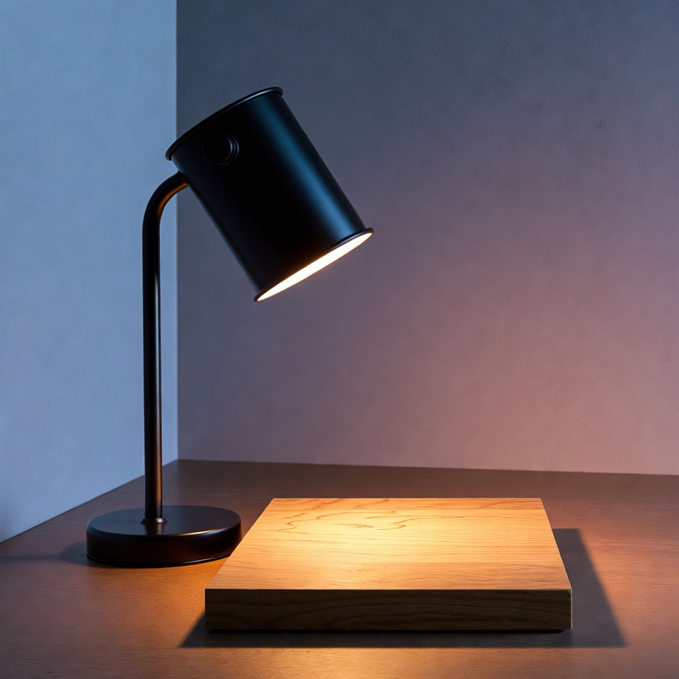 Black Desk Lamp Illuminating Wooden Block Black Desk Lamp Illuminating Wooden Block