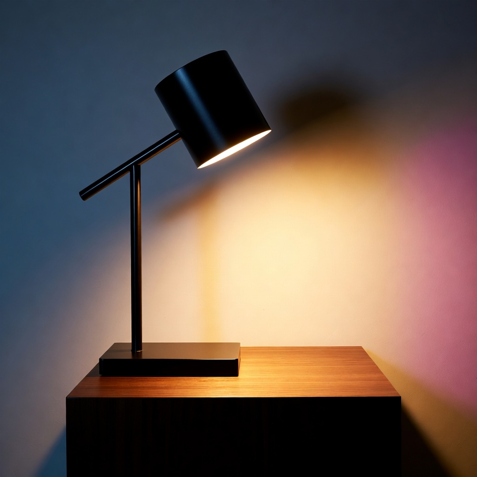 Black Desk Lamp on Wooden Table Black Desk Lamp on Wooden Table