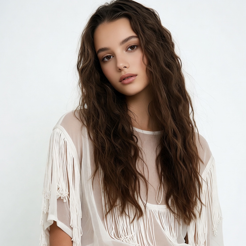 Woman with wavy brown hair Woman with wavy brown hair