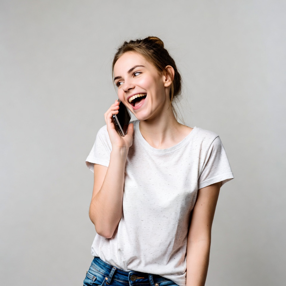 Young woman laughing on phone call Young woman laughing on phone call