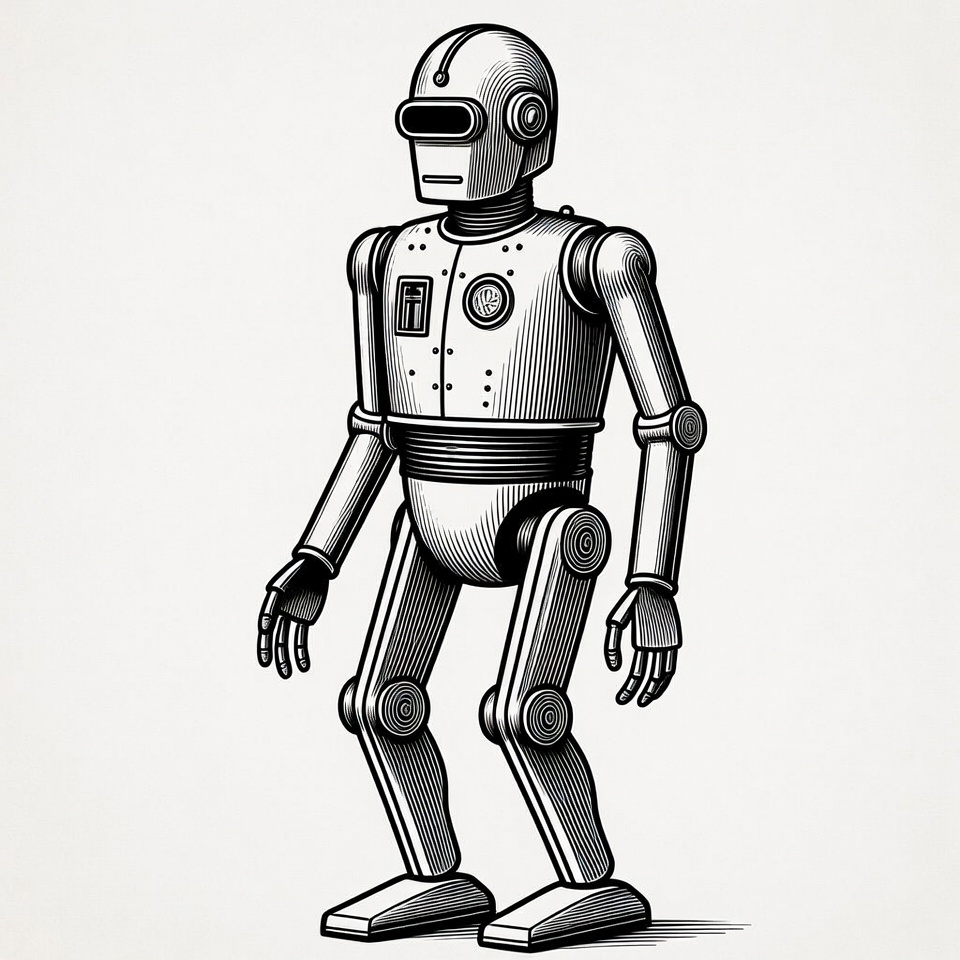 Standing Silver Robot Illustration Standing Silver Robot Illustration
