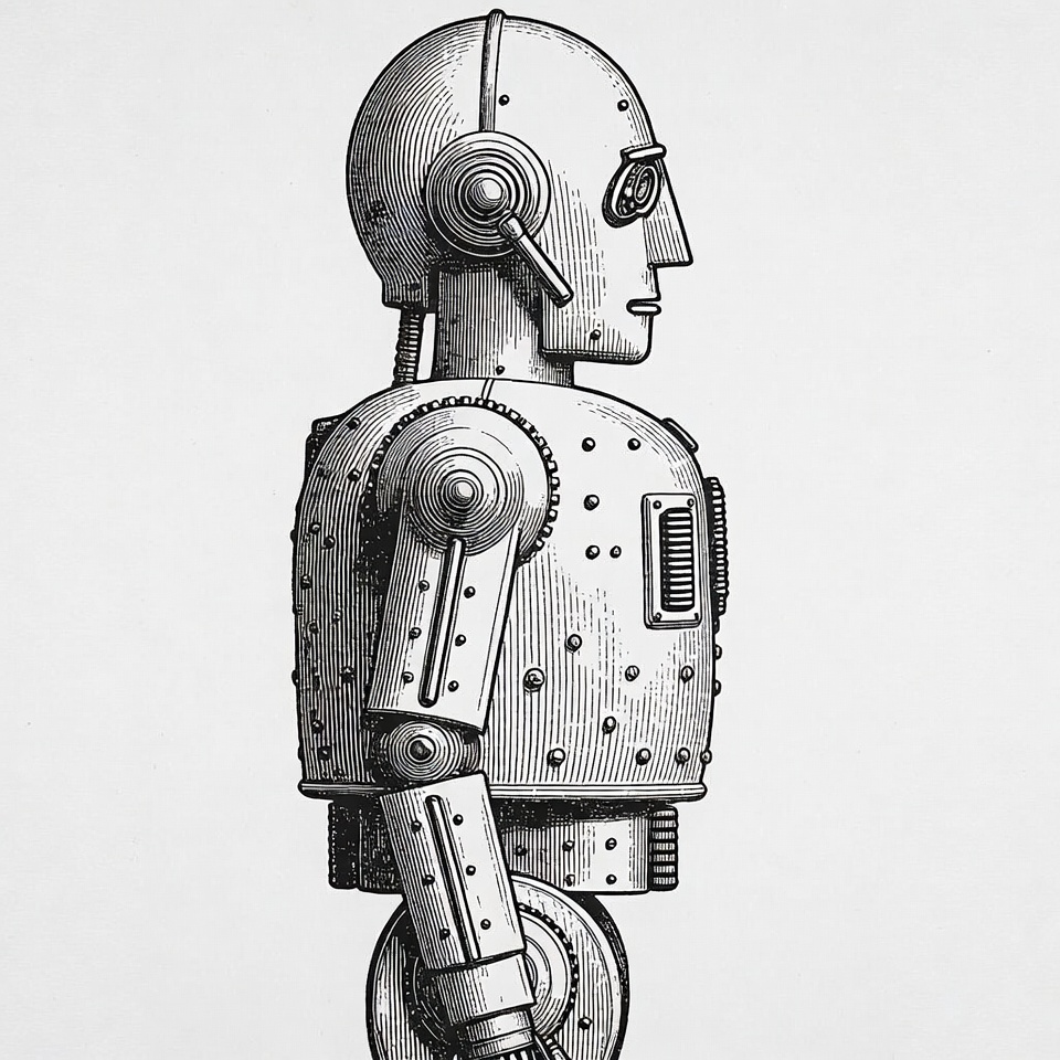 Side view steampunk robot illustration Side view steampunk robot illustration