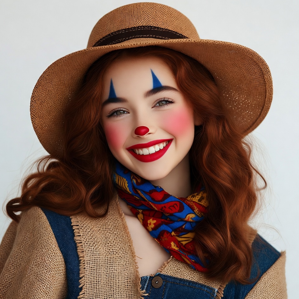 Smiling Clown Girl in Straw Hat Smiling Clown Girl in Straw Hat