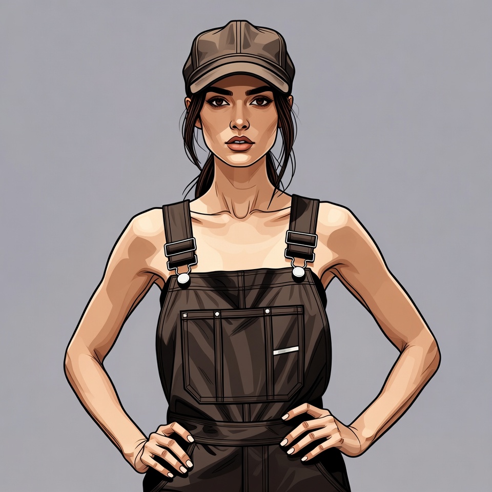 Woman in dungarees wearing cap Woman in dungarees wearing cap