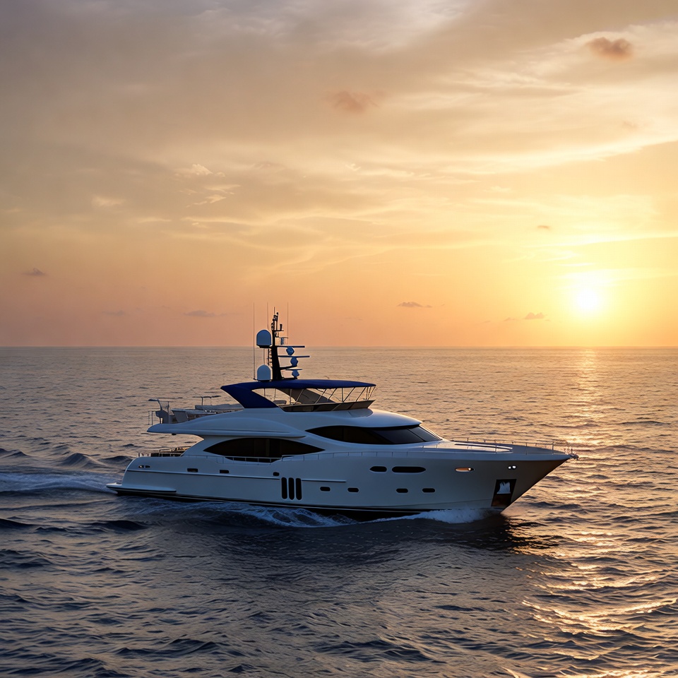 Luxury Yacht Cruising at Sunset Luxury Yacht Cruising at Sunset