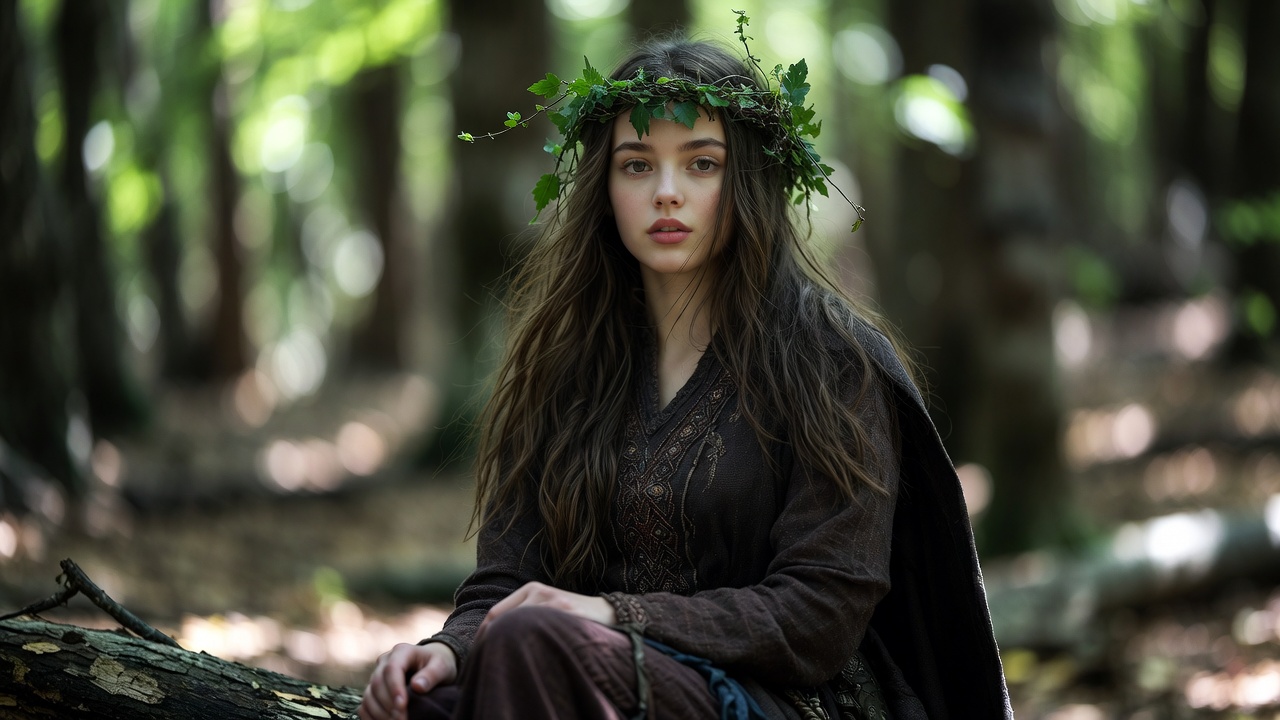 Girl with Ivy Crown in Forest Girl with Ivy Crown in Forest