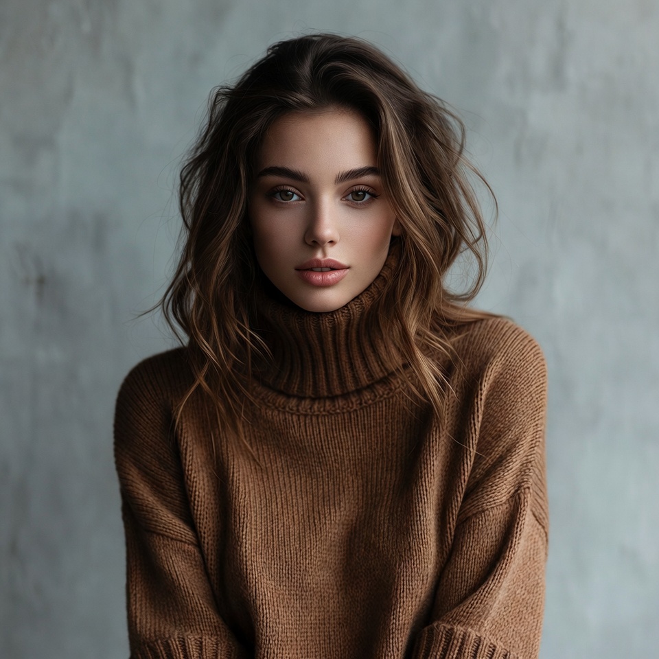 Woman in brown turtleneck sweater Woman in brown turtleneck sweater