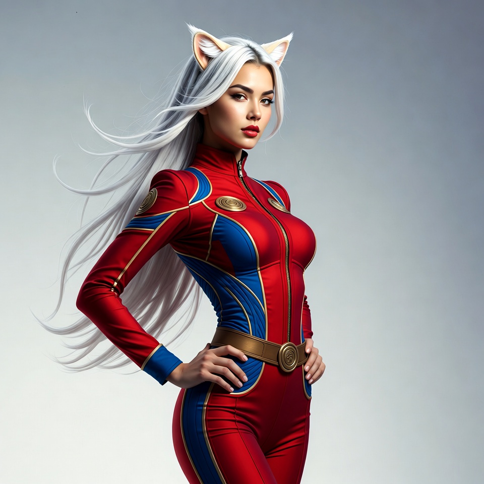 Woman in red catsuit with cat ears Woman in red catsuit with cat ears