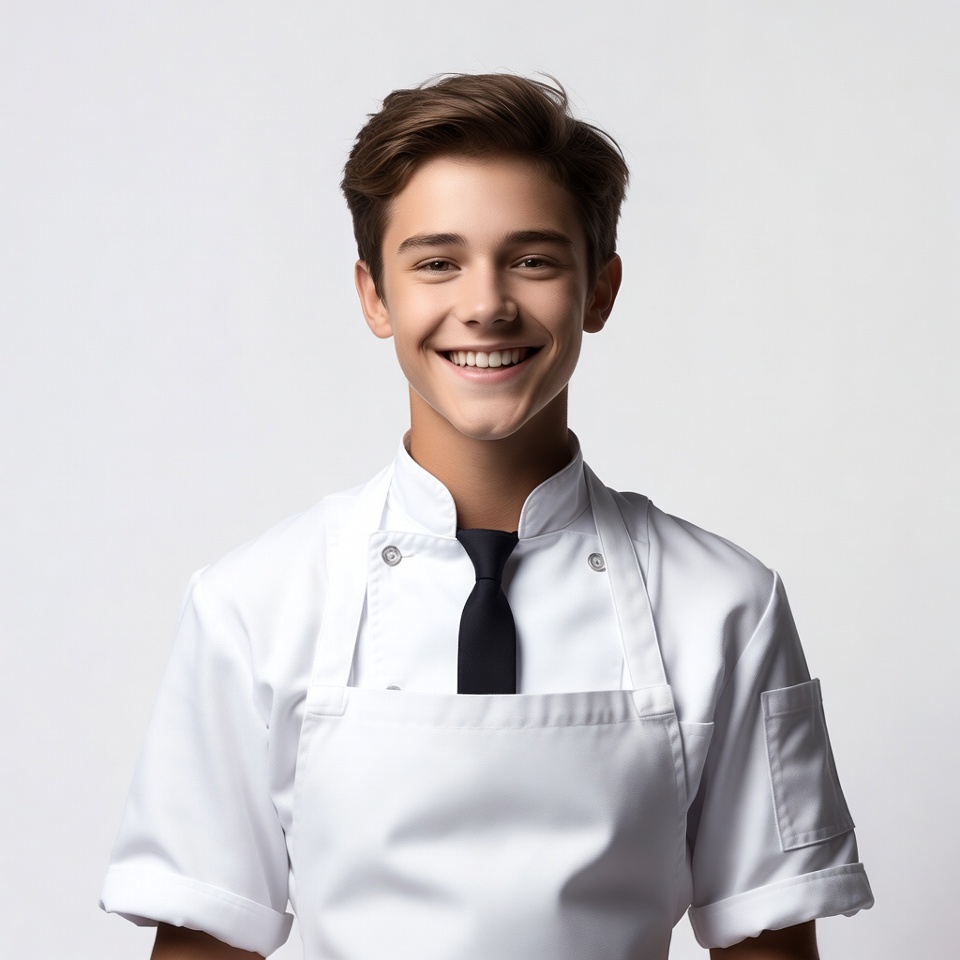 Young boy chef smiling in uniform Young boy chef smiling in uniform
