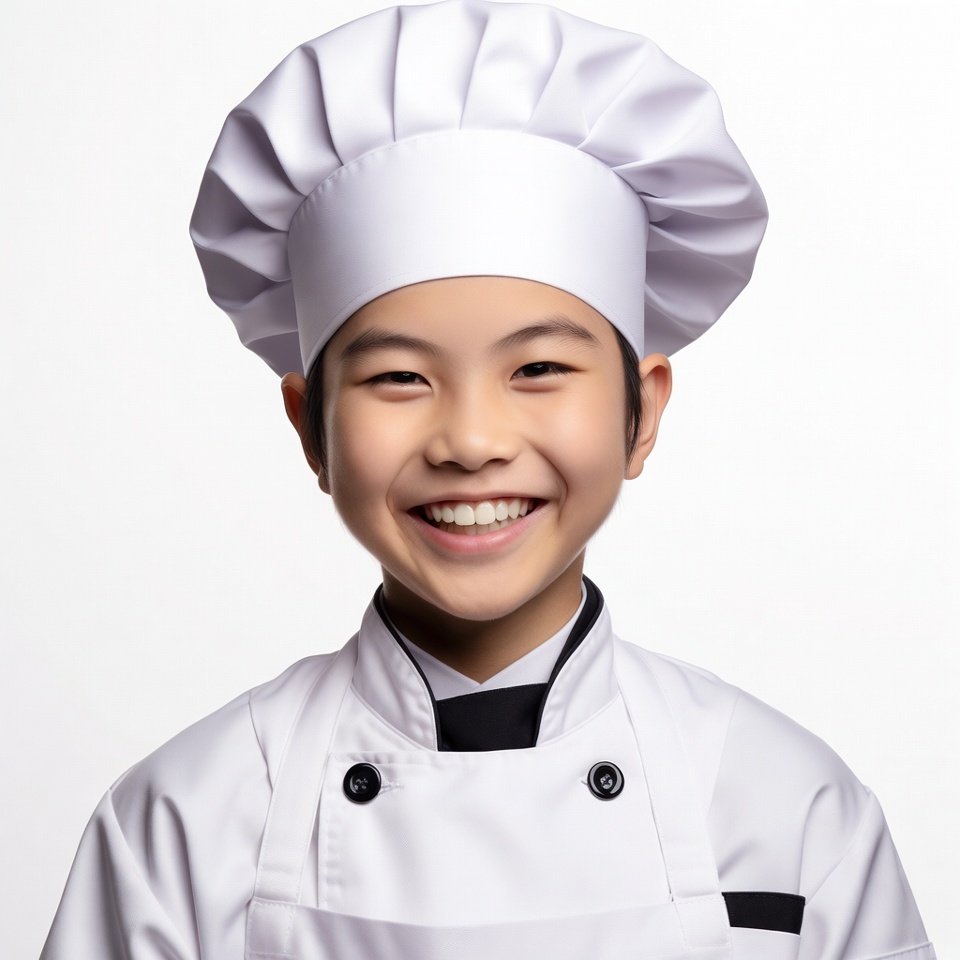 Asian boy chef uniform smile Asian boy chef uniform smile