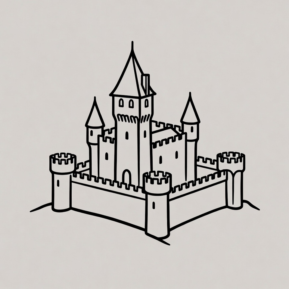 Line drawing medieval castle Line drawing medieval castle