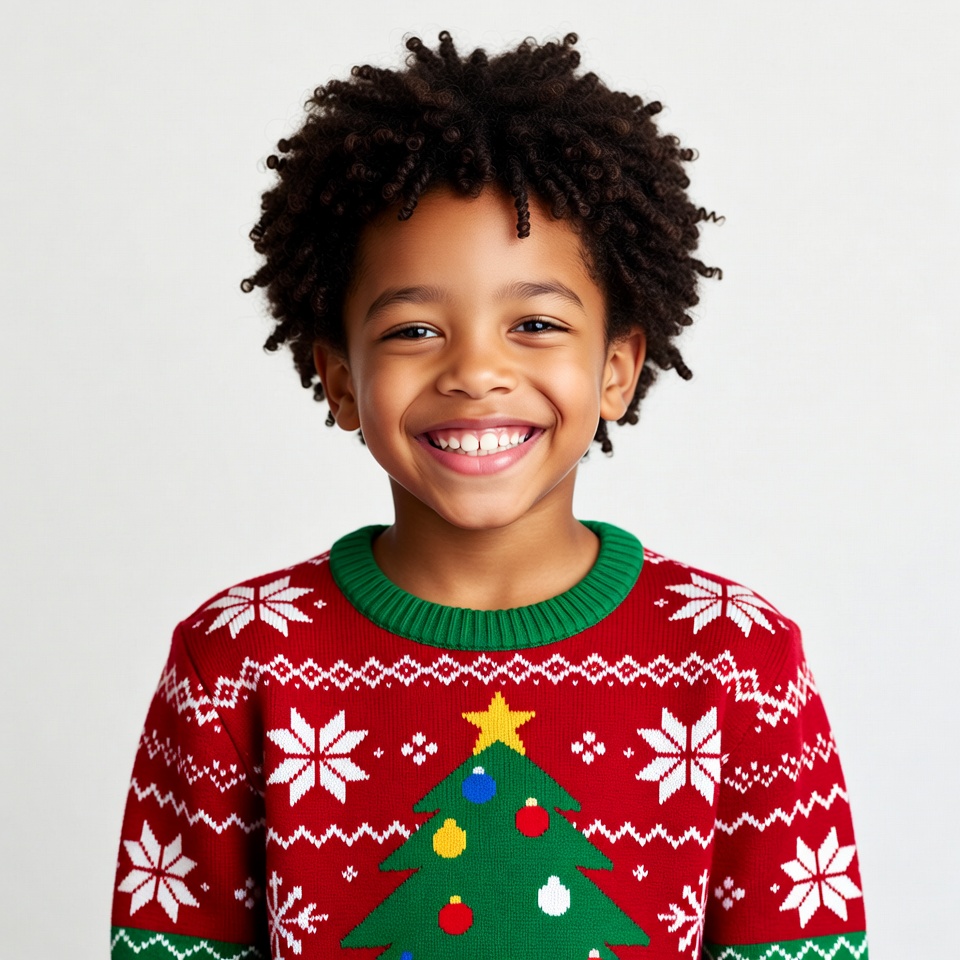 African-American boy in Christmas sweater African-American boy in Christmas sweater
