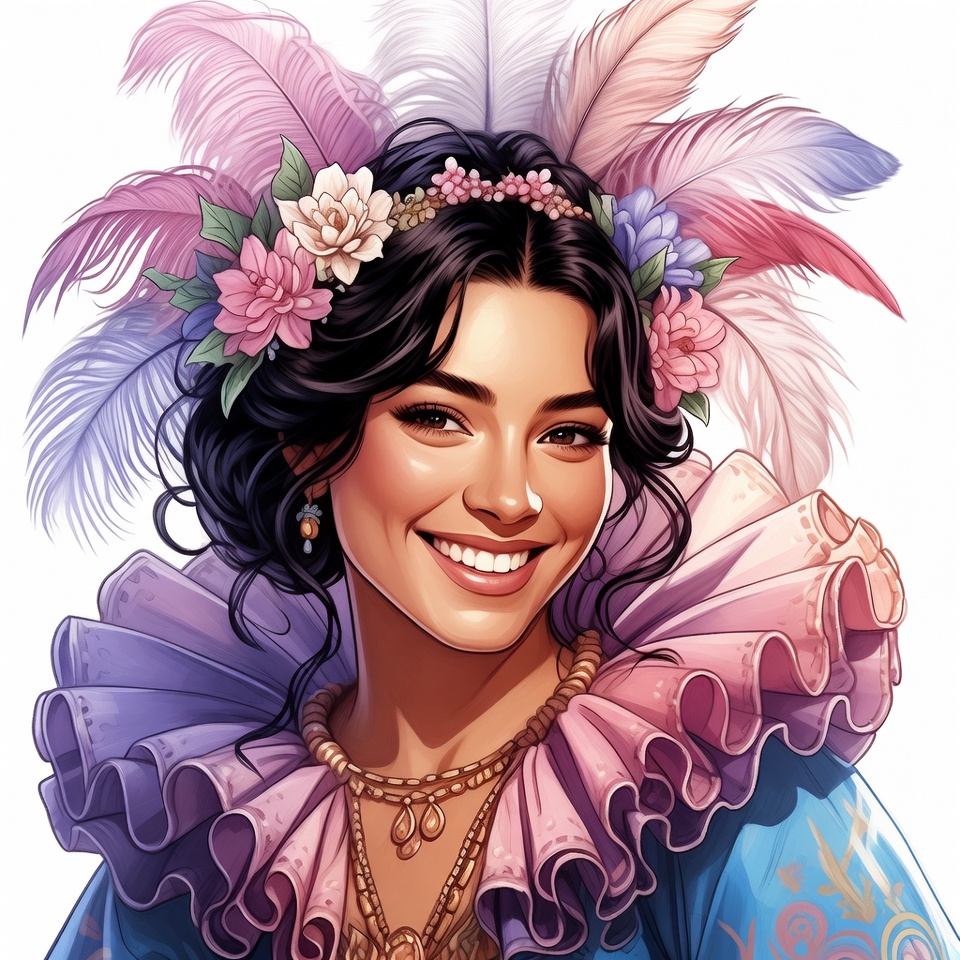 Woman in feathered floral headdress Woman in feathered floral headdress