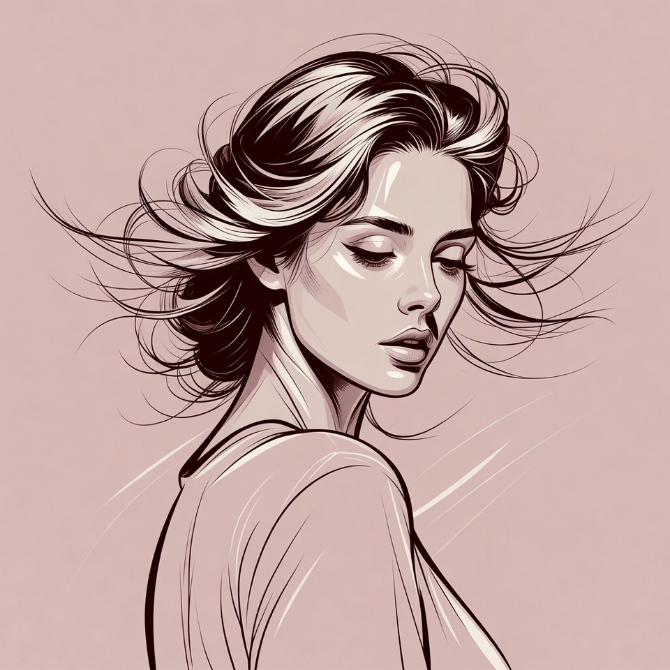 Woman with flowing hair illustration Woman with flowing hair illustration