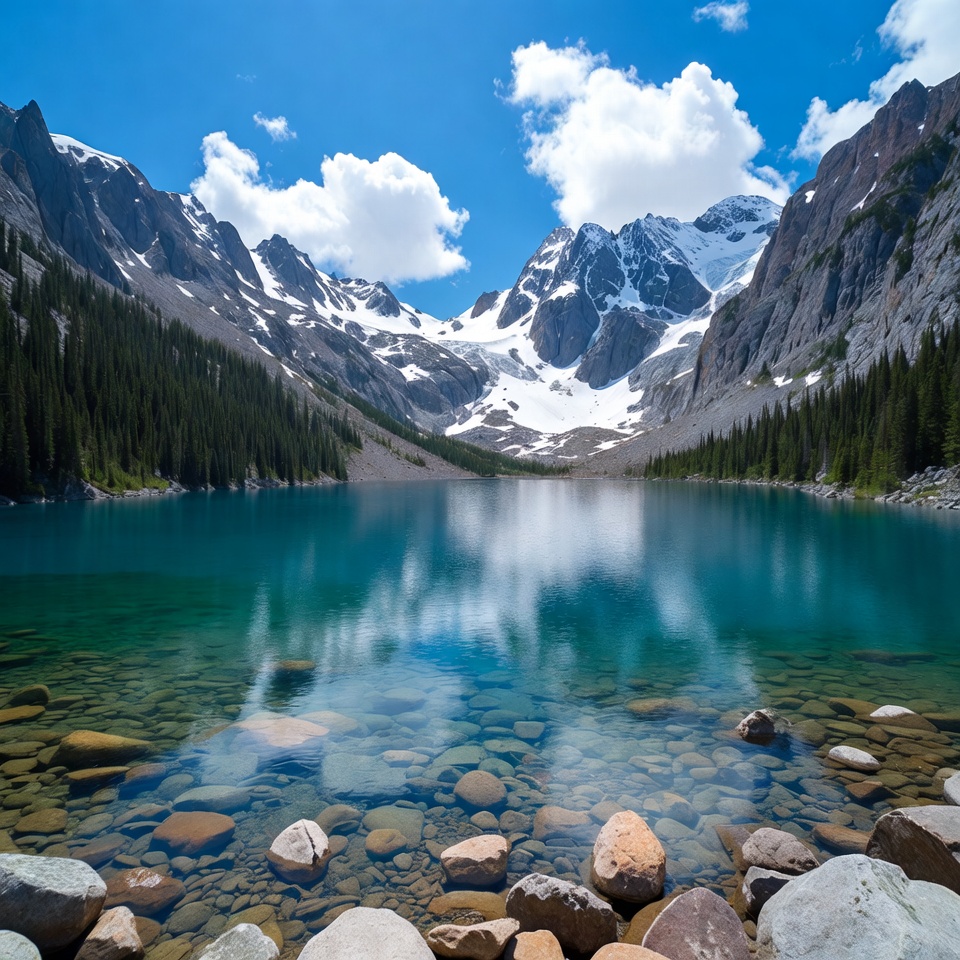Turquoise Lake in Snowy Mountains Turquoise Lake in Snowy Mountains