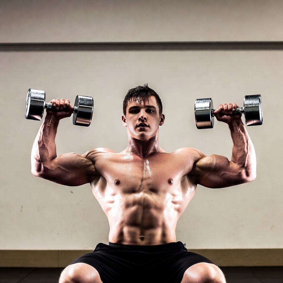 Muscular man lifting dumbbells Muscular man lifting dumbbells