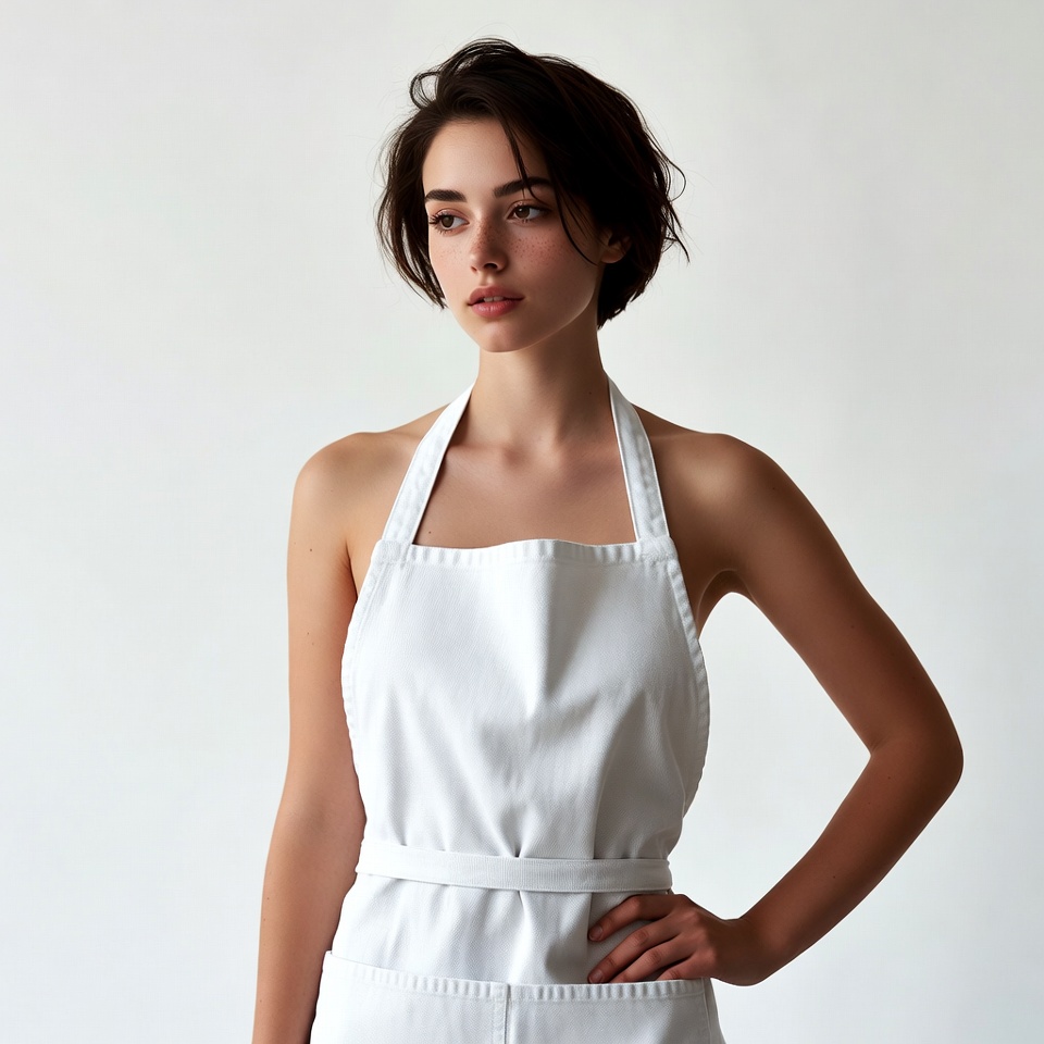 Young woman in white apron Young woman in white apron