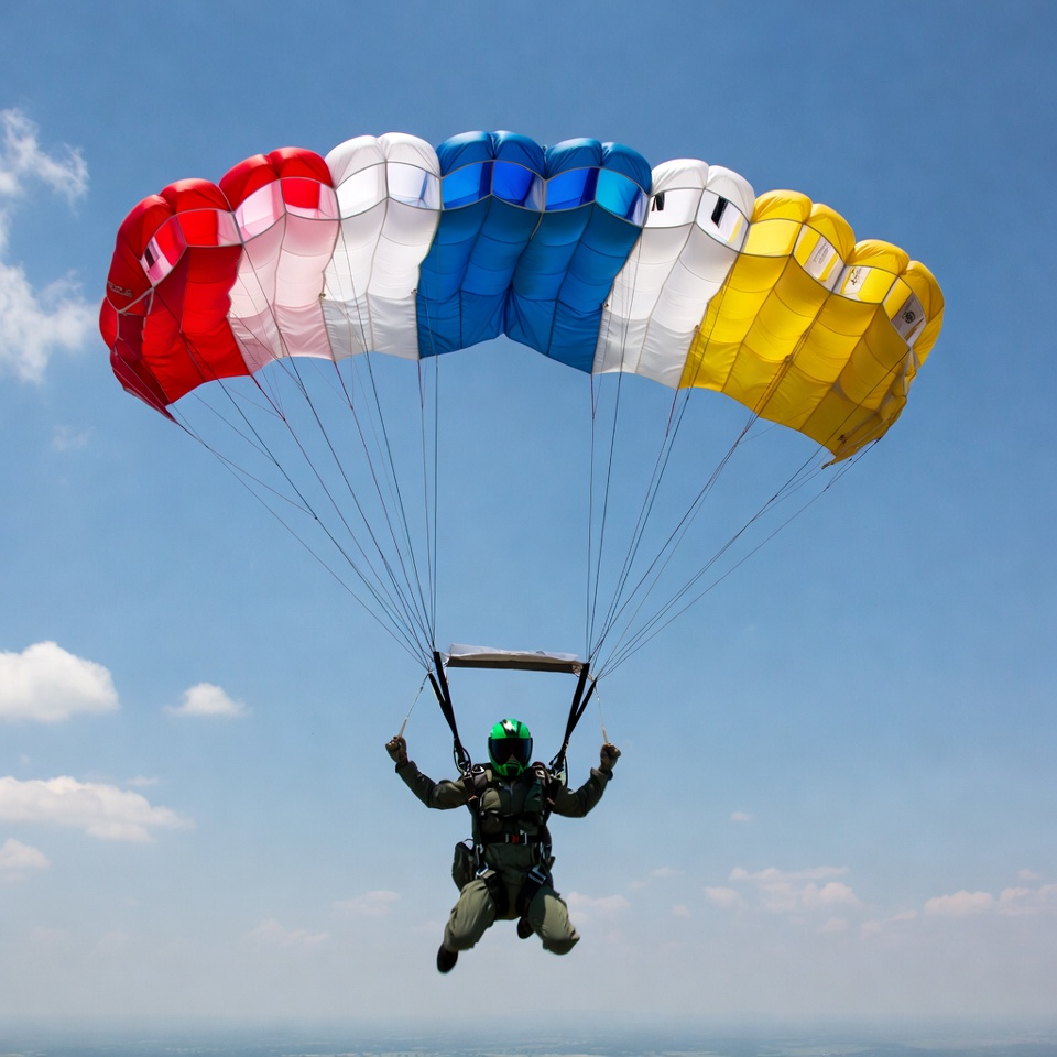 Skydiver with colorful parachute Skydiver with colorful parachute