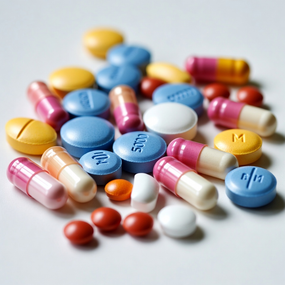 Colorful Assorted Pills Scattered Colorful Assorted Pills Scattered