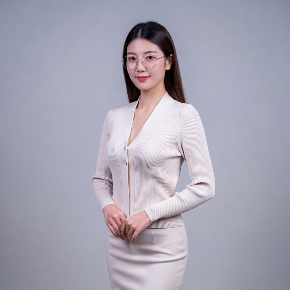 Asian woman in beige office suit Asian woman in beige office suit