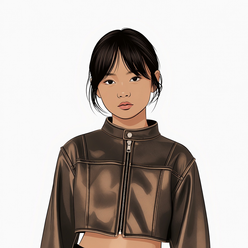 Asian girl in brown leather jacket Asian girl in brown leather jacket