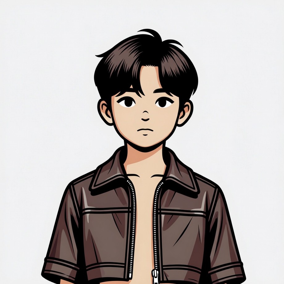 Anime boy in open leather jacket Anime boy in open leather jacket