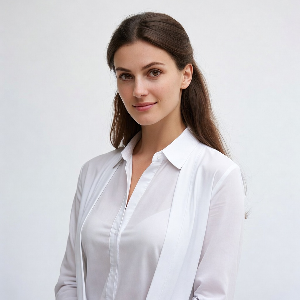Woman in white blouse smiling Woman in white blouse smiling
