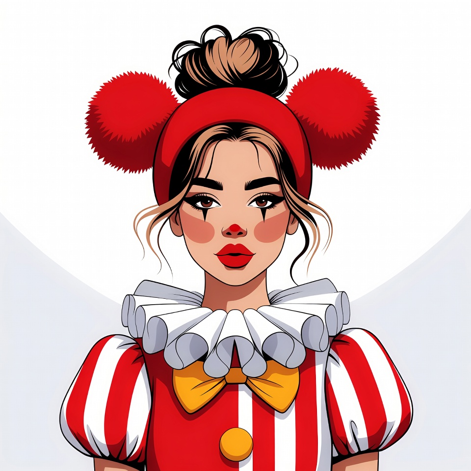 Woman in red clown costume Woman in red clown costume