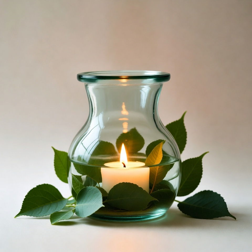 Candle in Glass Vase with Leaves Candle in Glass Vase with Leaves