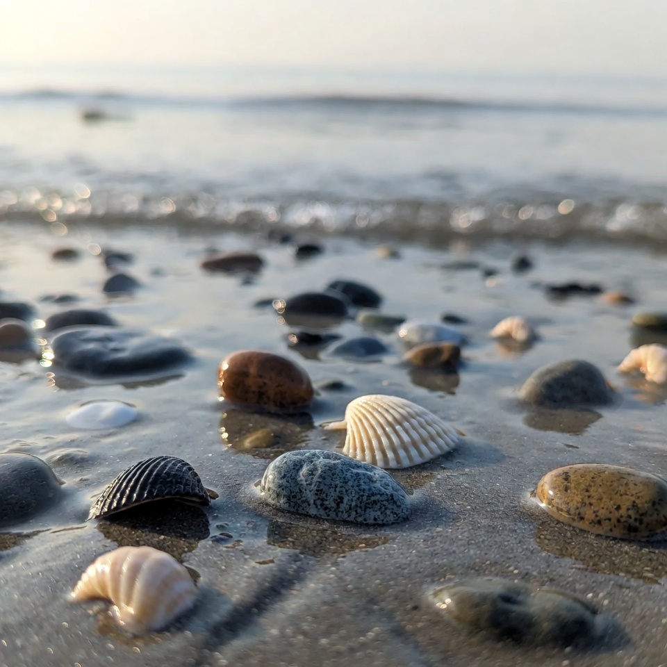 Seashells and pebbles on beach Seashells and pebbles on beach