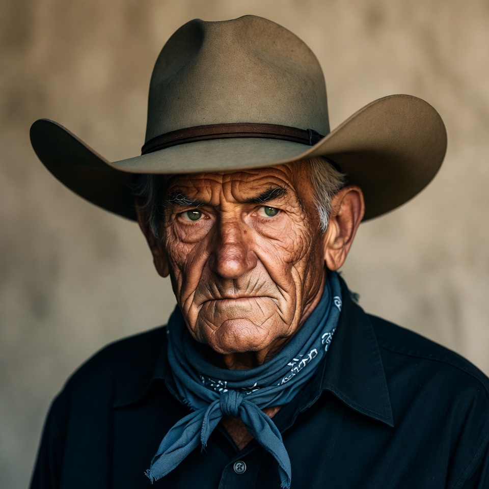 Elderly cowboy with hat and bandana Elderly cowboy with hat and bandana