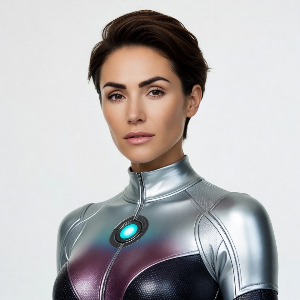 Woman in futuristic silver suit Woman in futuristic silver suit