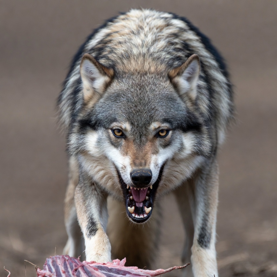 Gray wolf snarling with bared teeth Gray wolf snarling with bared teeth