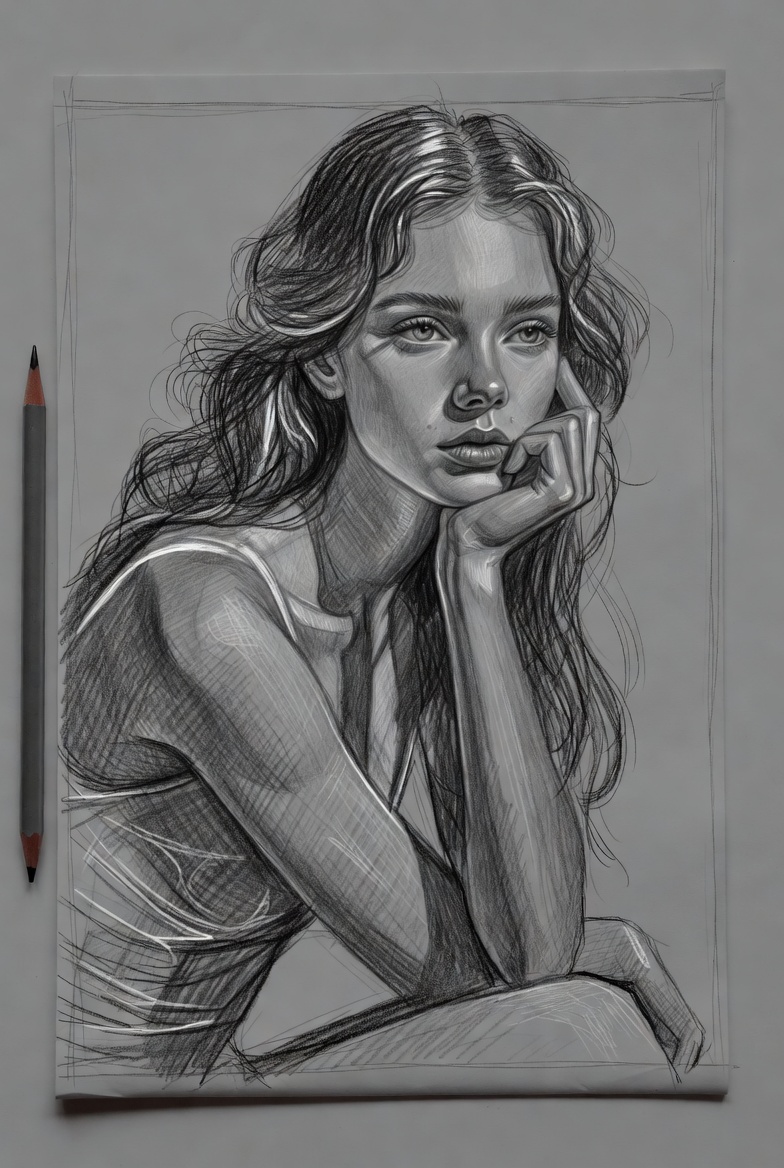 Pensive Woman Portrait Sketch Pensive Woman Portrait Sketch